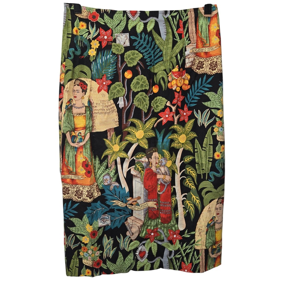 Marianna Deri Tropical Art Print Frida Kahlo Pencil Skirt Midi XS